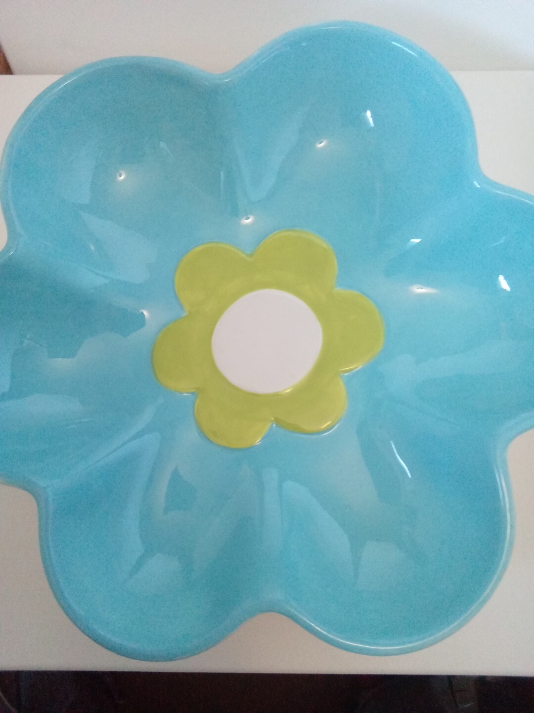 Flower Chip Tray Condiments 3 Bowls Yellow, Green, Blue, White BIG Serving Bowl