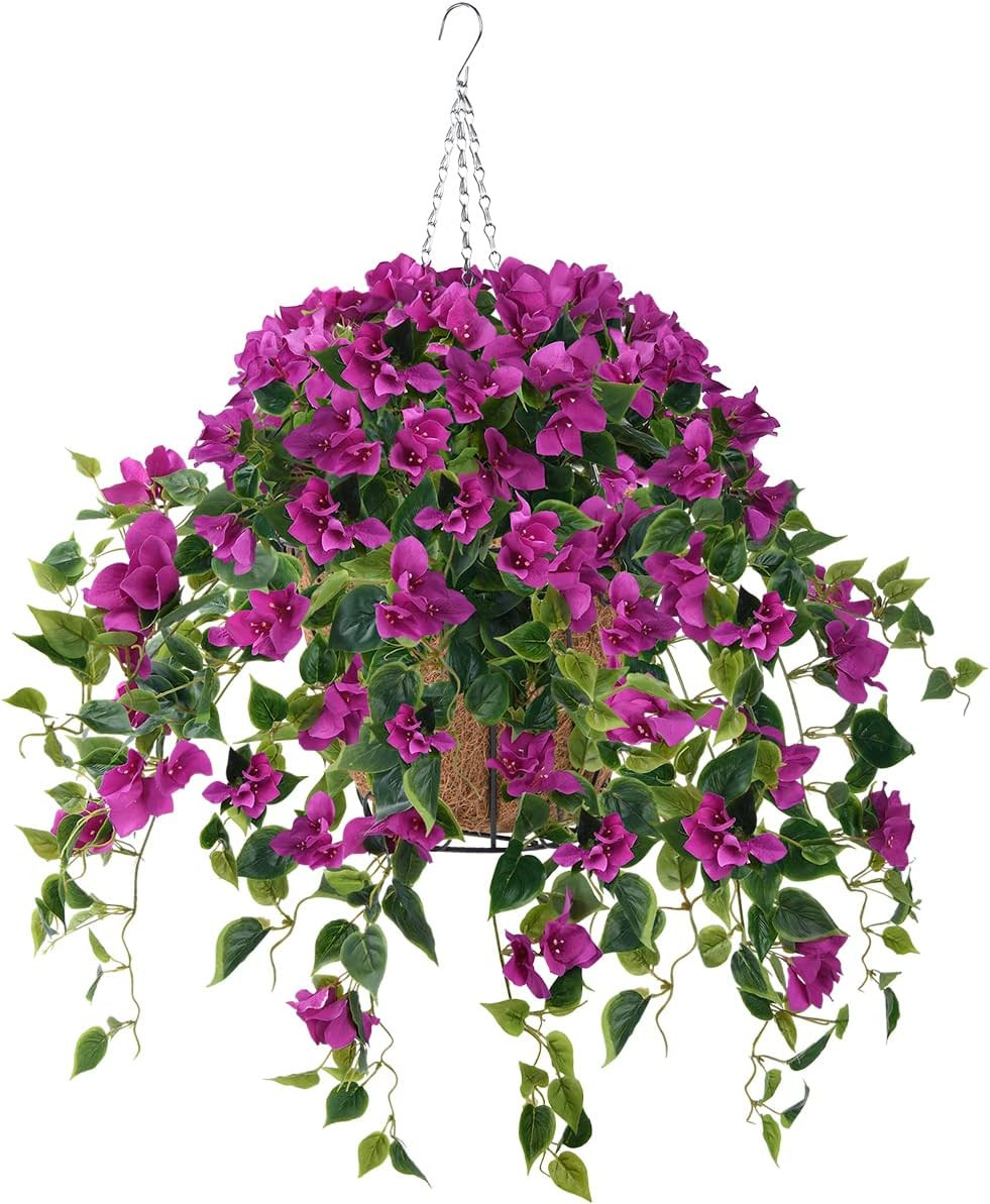 Artificial Hanging Flowers Plants Basket for Outdoor Decoration,4 PCS Faux Silk