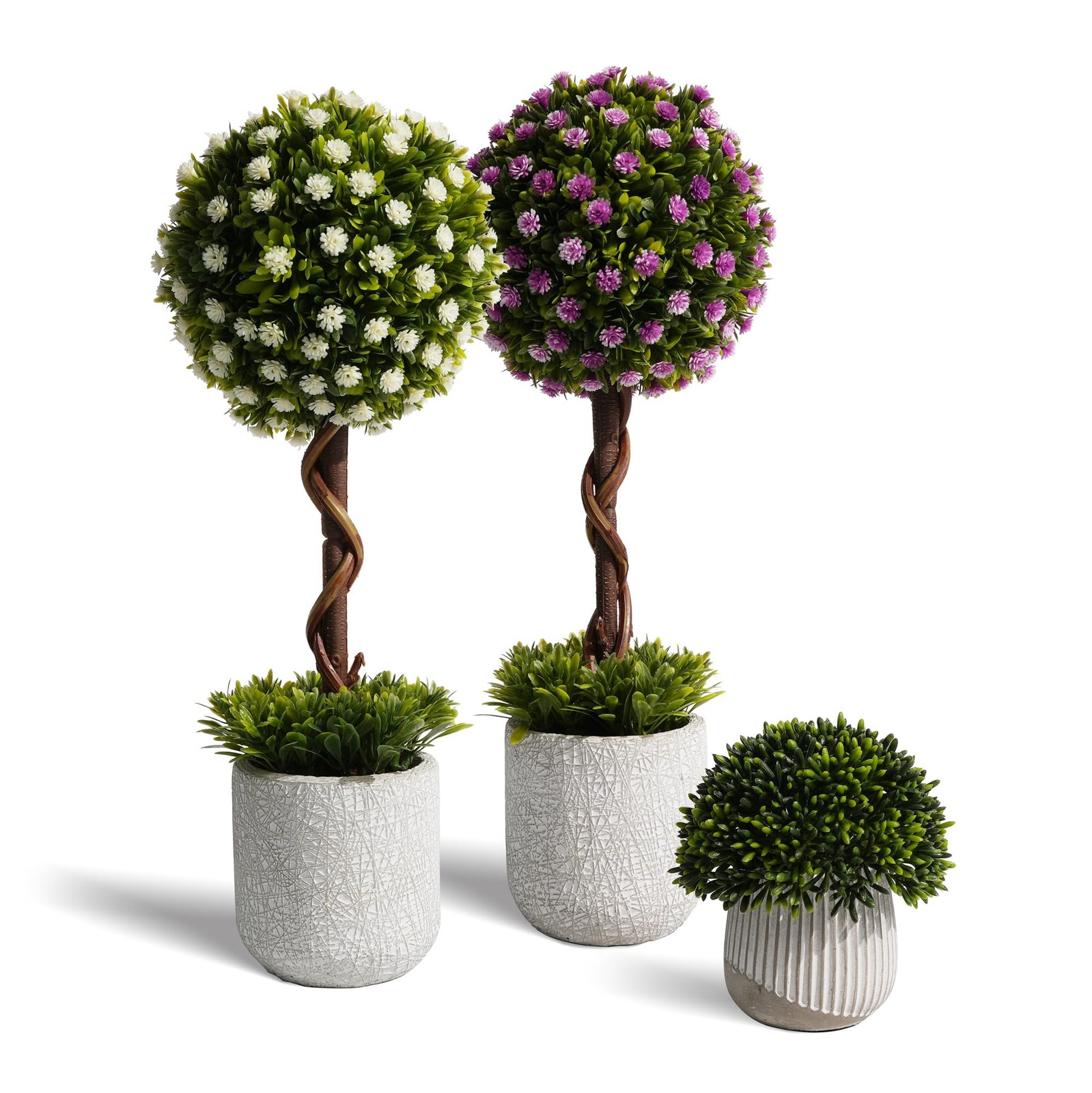 3 Pack Small Fake Plants 14 Inch in Farmhouse Concrete Planter, Artificial Bo…