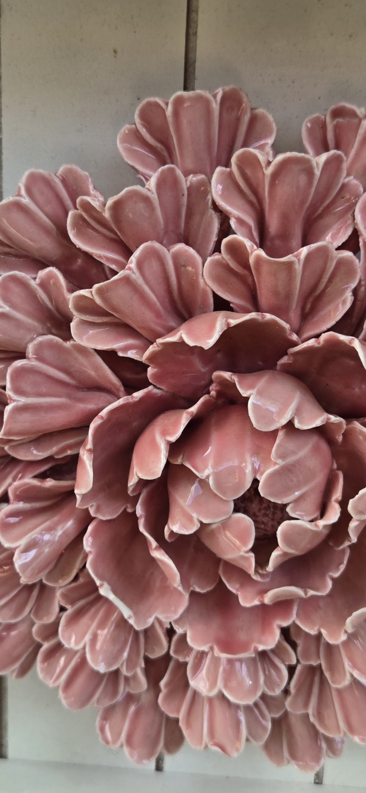 Peony Ceramic Wall 3D Decoration Pink 10.5”Square. Wall Decor Hook. Read