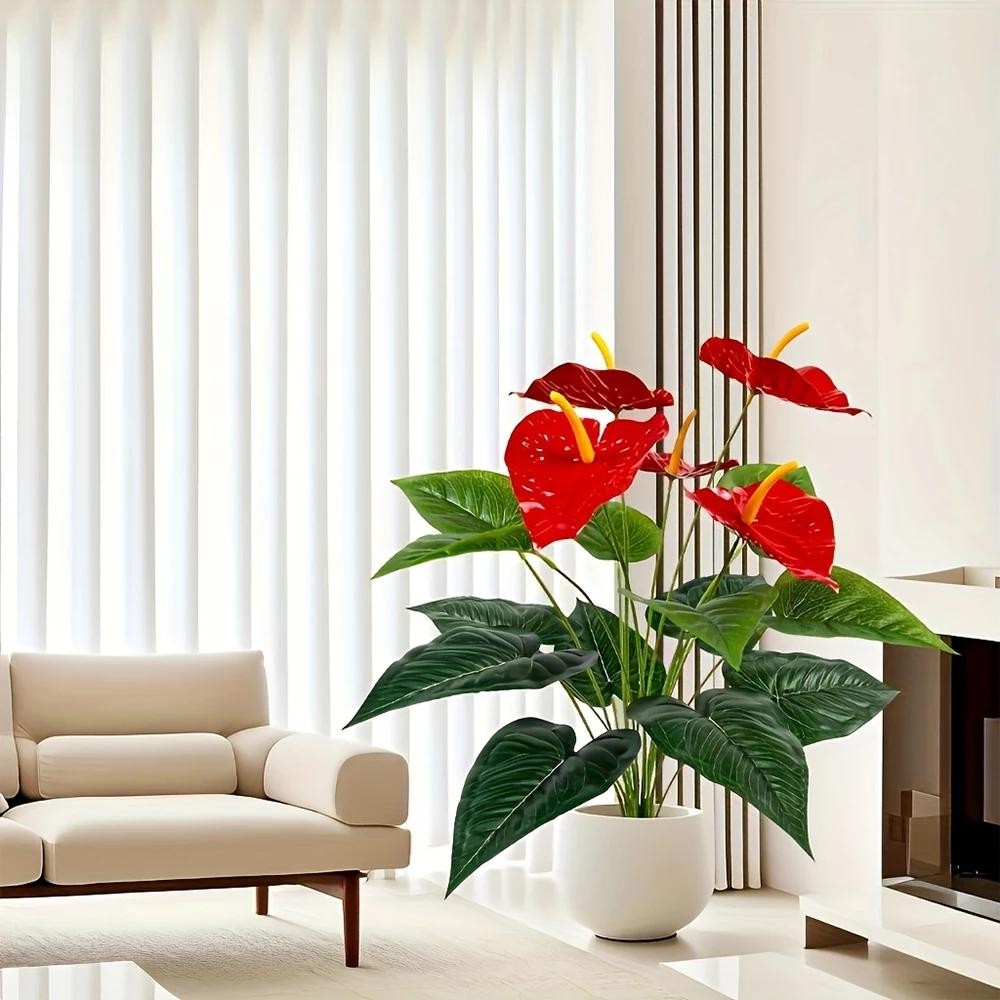 Red Palm Flamingo Flower – Lush Artificial Plant for Home, Garden & Outdoor