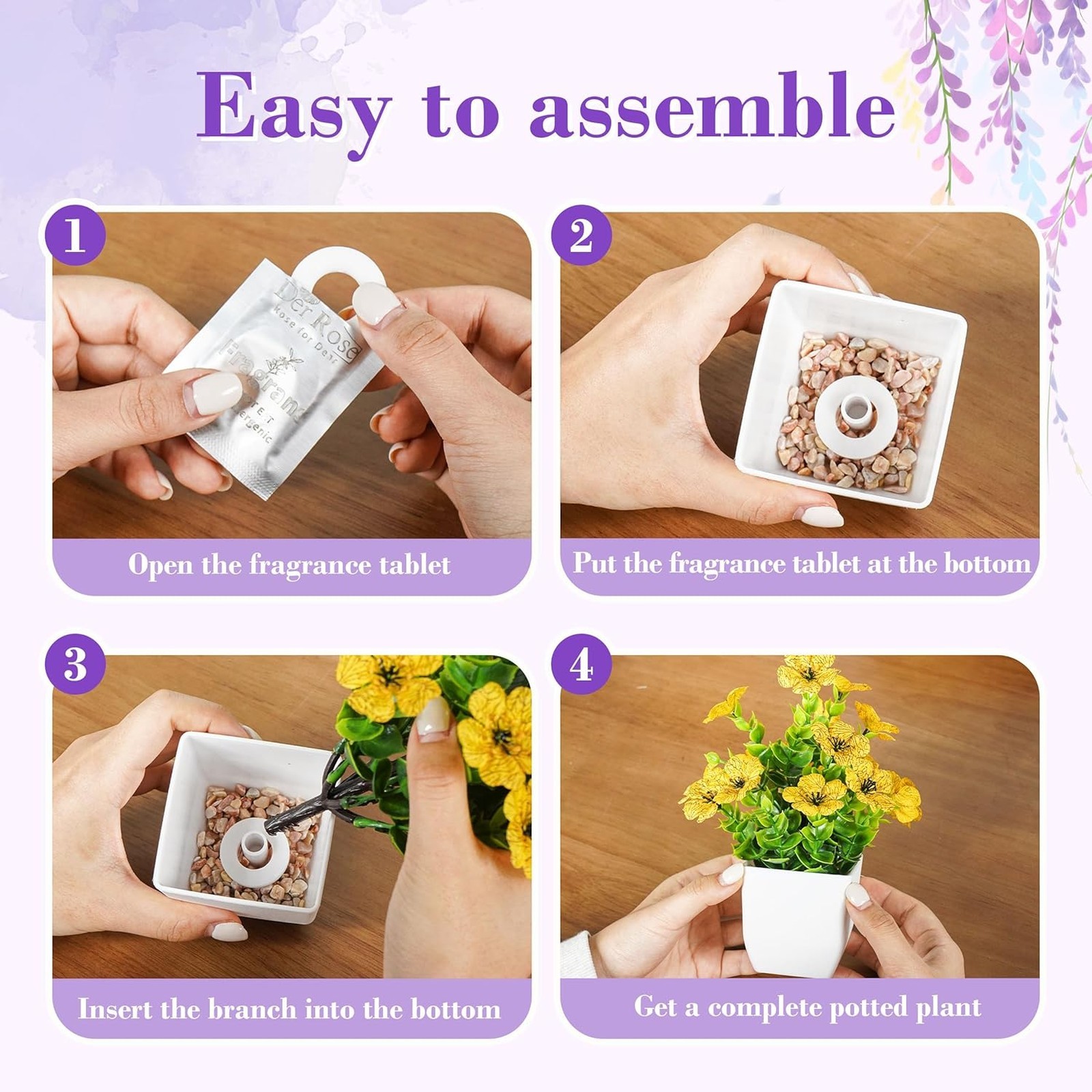 Artificial Plants with Fragrant Discs for Bathroom Bedroom Office Decor, 4 Pack
