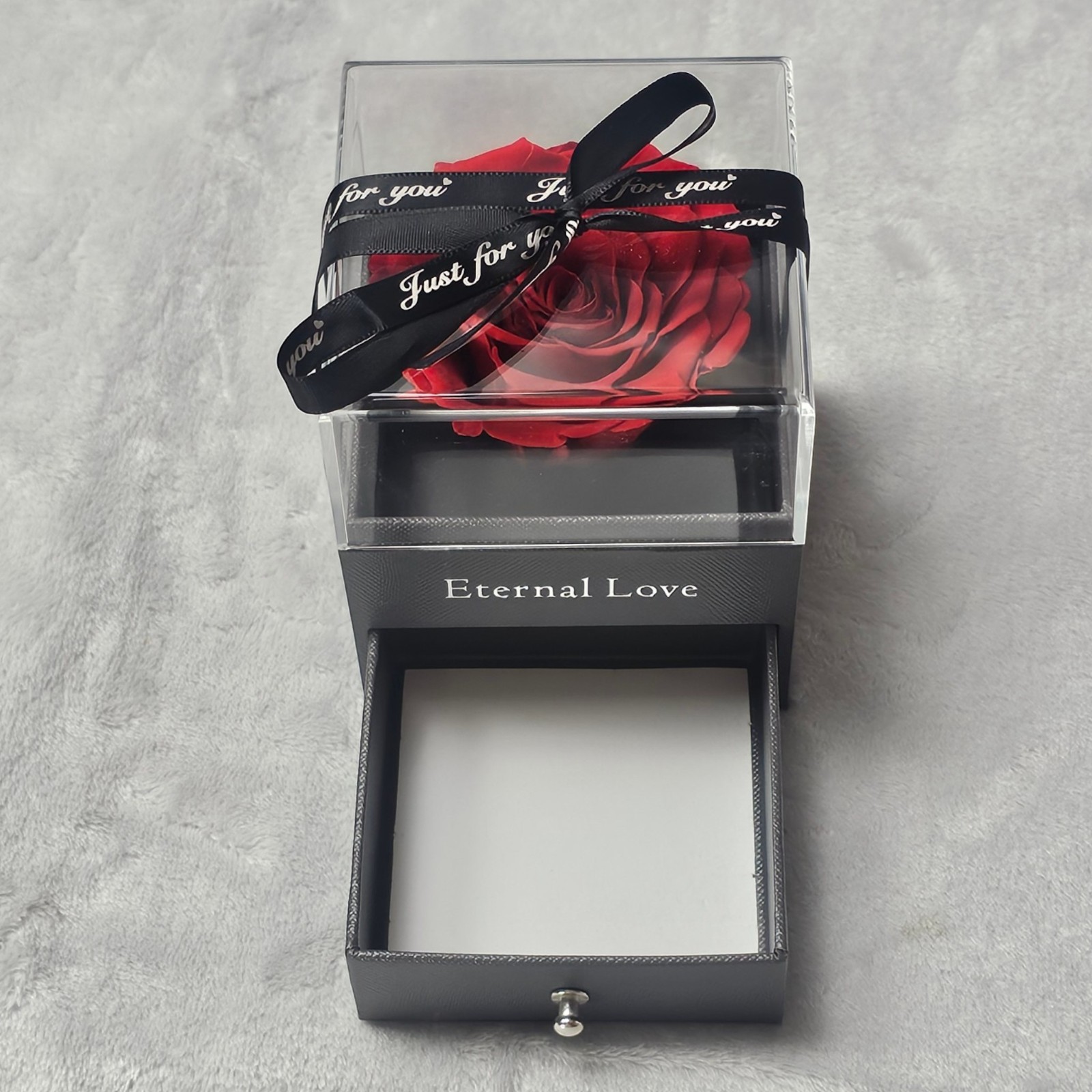 Eternal Love Preserved Real Red Rose Acrylic Gift Box with Drawer Valentine Gift