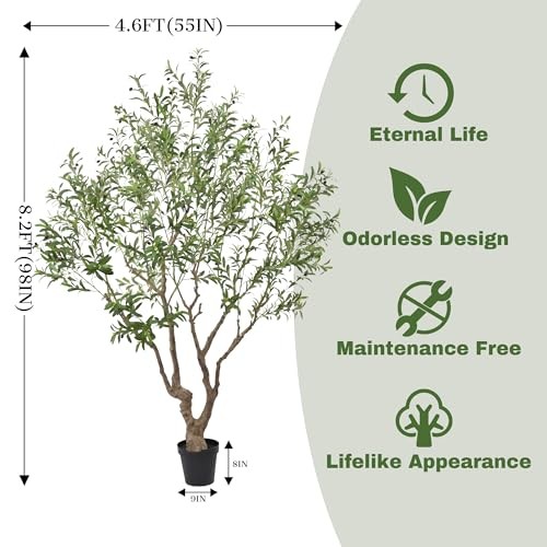 Faux Olive Tree 8.2ft(98in) Tall with Large Realistic Trunks and Big Olive