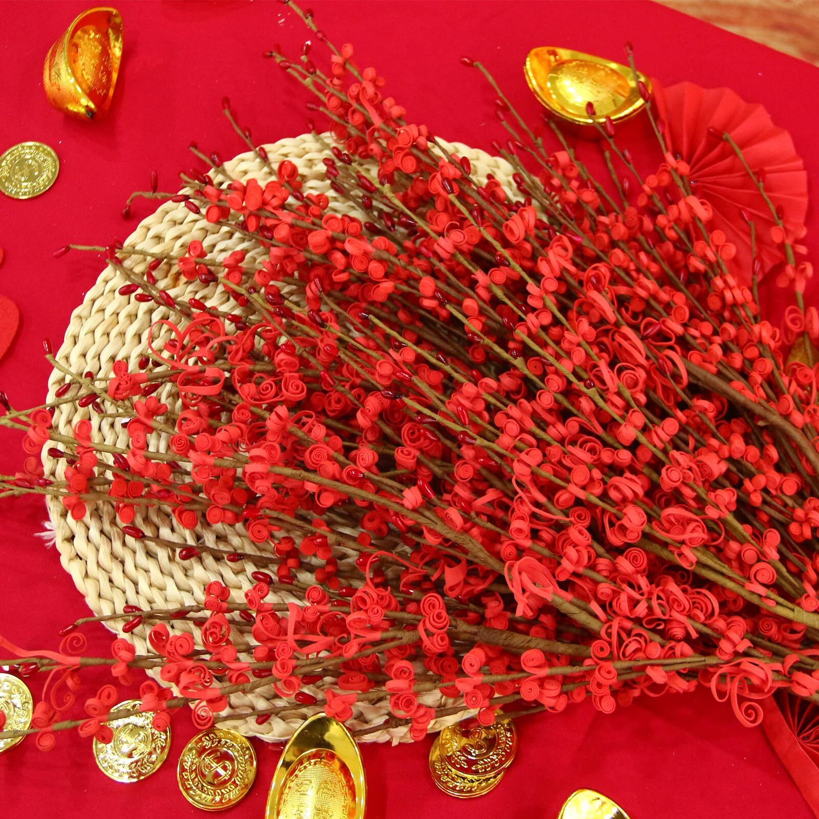 29.5″ Long Stem Valentines Day Jasmine Flowers With Mini Berry 5pcs Red Flowers