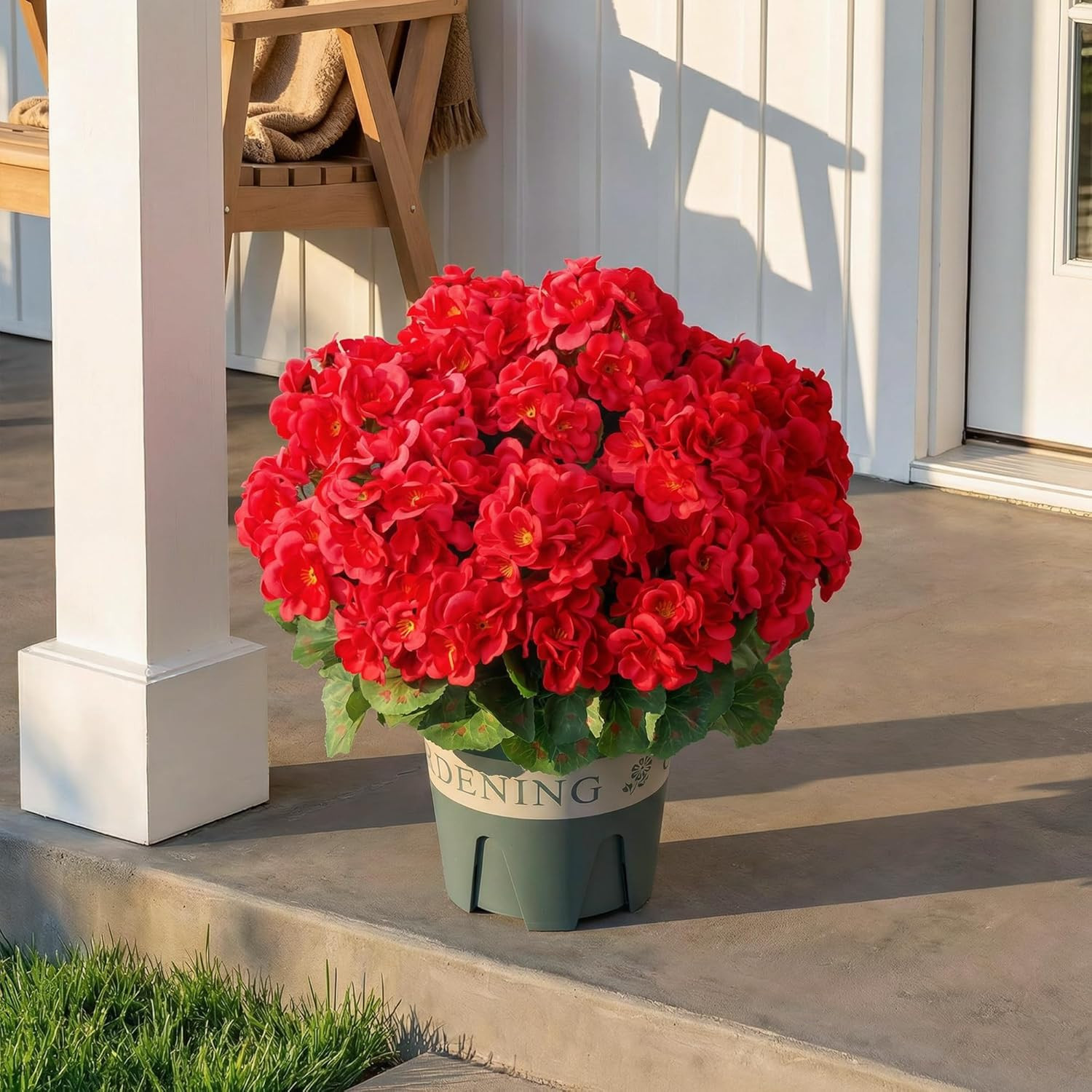 UV Resistant Hot Pink Geraniums – 2 Pack Faux Flowers for Indoor/Outdoor Use