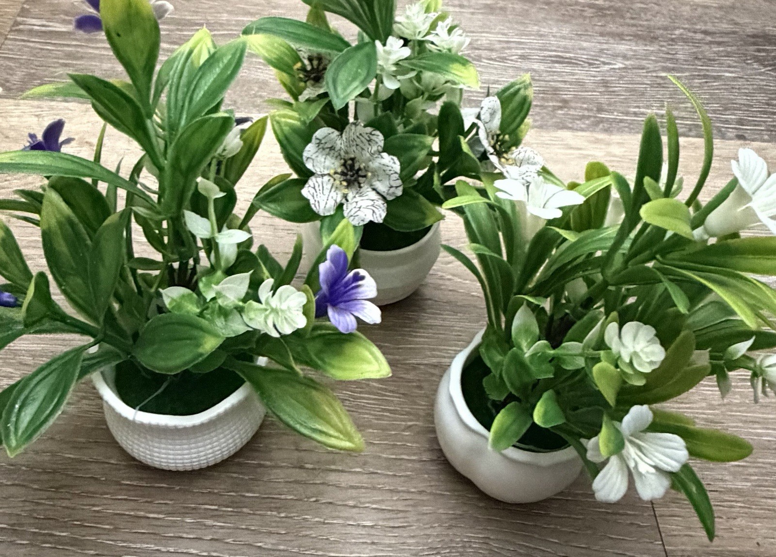 Set of 3 Artificial Flower & Greenery Plants in White Pots – Home Décor (SKU 001