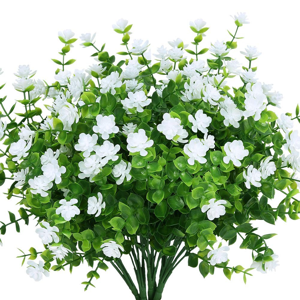 KLEMOO Artificial Flowers Fake Outdoor UV Resistant Boxwood Plants Shrubs 4 P…