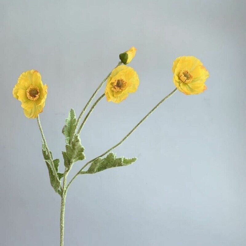 Artificial Poppies Flower Gorgeous Silk Papaver Rhoeas Flocking Stem Home Decors