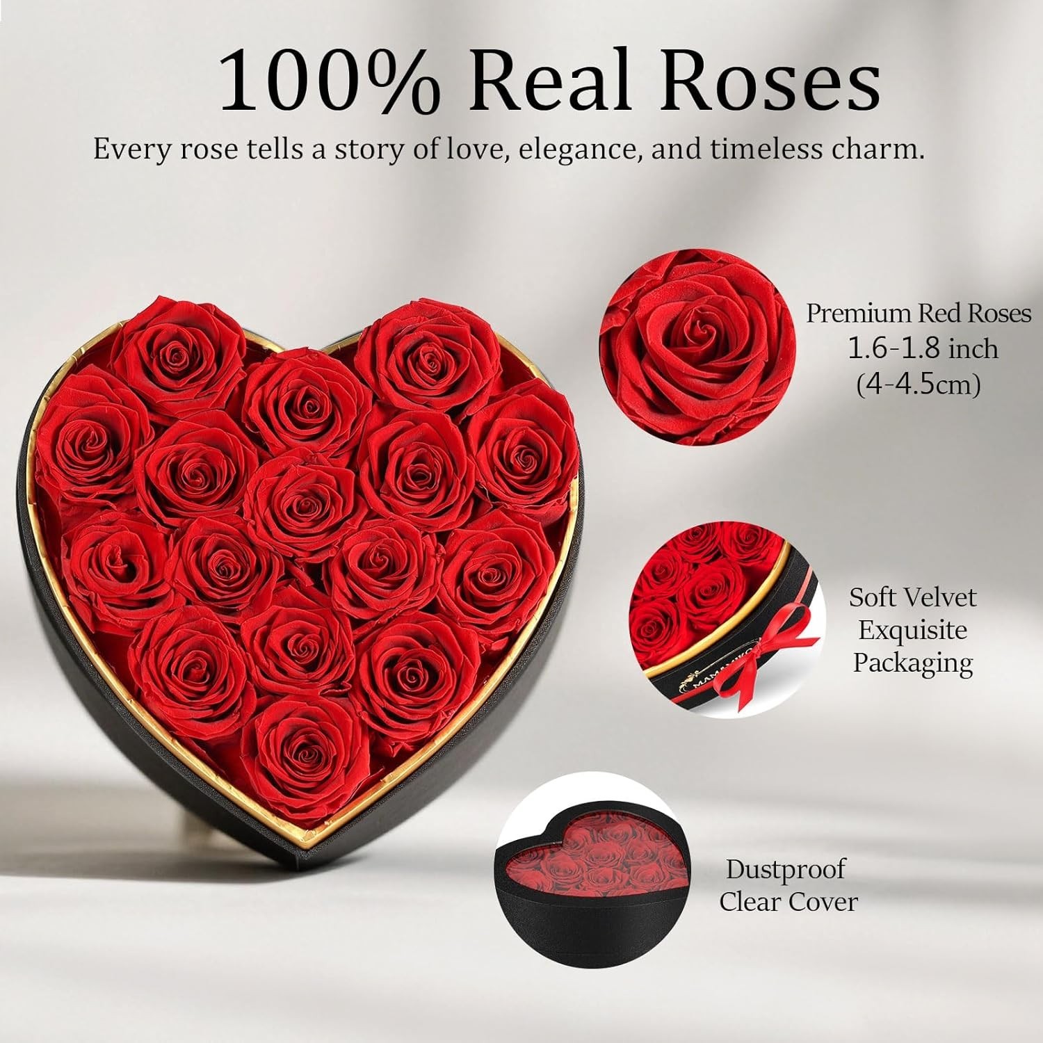16 Preserved Roses in Heart Shape Gift Box for Her – Forever Flowers for Deli…