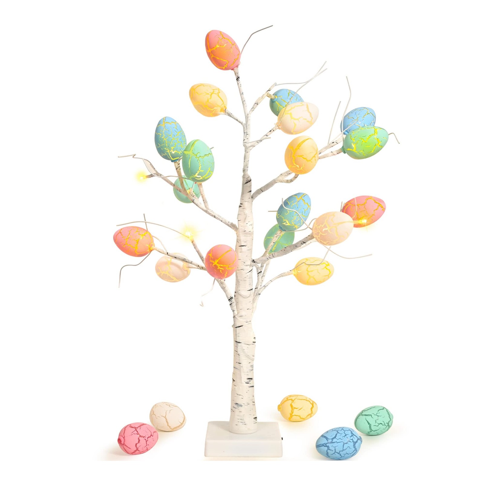 Easter Decorations kemooie 24 inch Pre-lit White Birch Tree with 24pcs Easter…