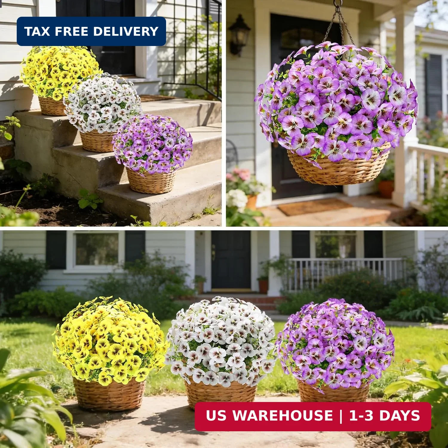 12Pcs Artificial Flowers Faux Silk Pansies with Eucalyptus, UV Resistant Realist