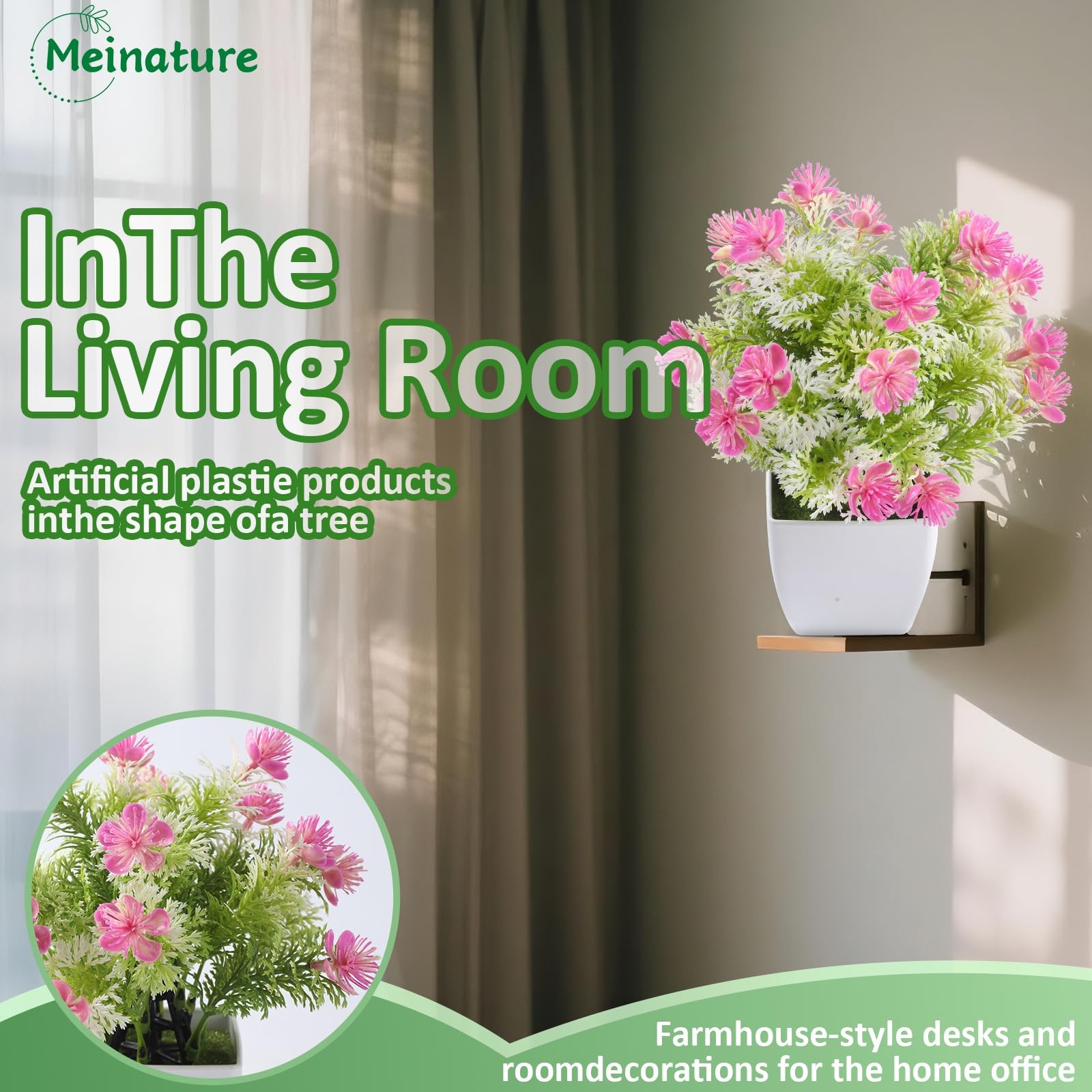 Mini Artificial Faux Plants Fake Plant with Flowers for Bathroom Office Home