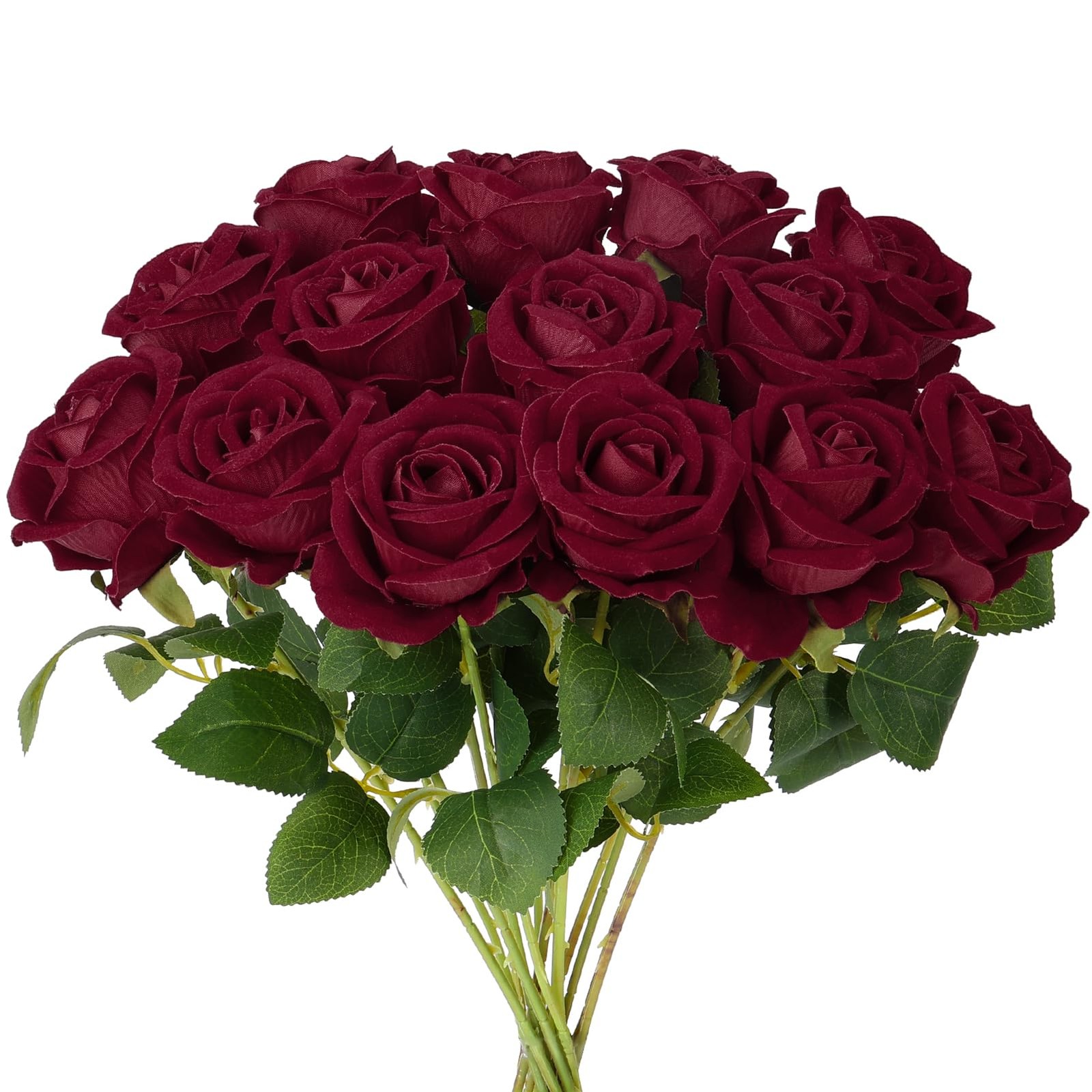14PCS Burgundy Roses, Burgundy Roses Artificial Flowers, Velvet Silk Rose Bou…