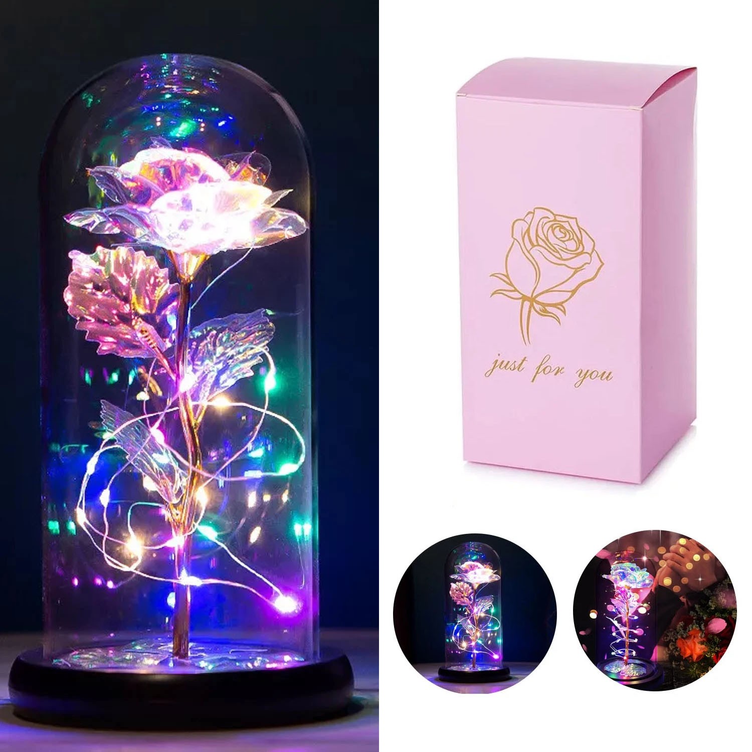 Preserved Forever Valentines Day Flower Gifts for Her Glass Light Up Rose Gifts