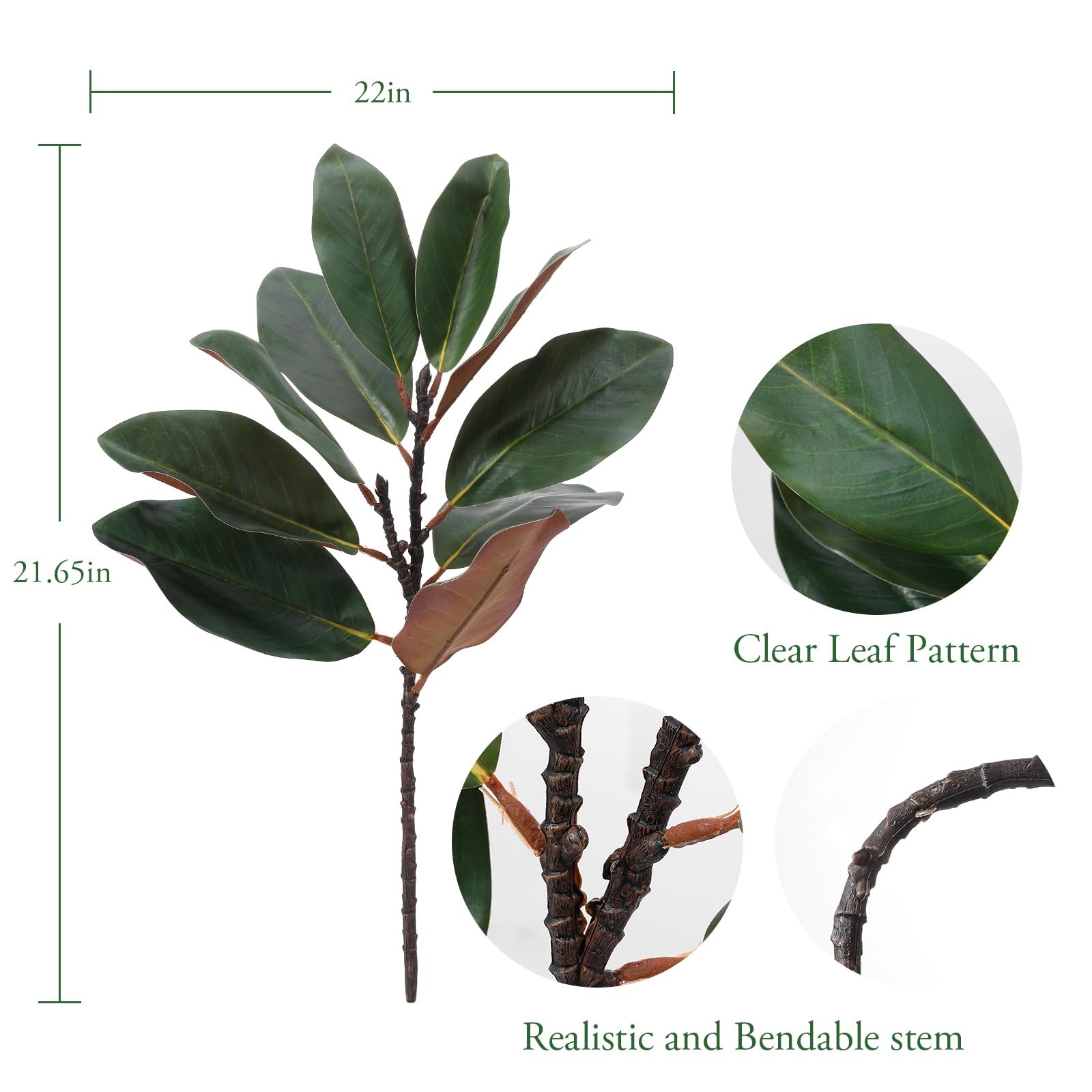 3 Pcs Artificial Magnolia Leaves Branches, 20 Inch Realistic Faux Magnolia St…