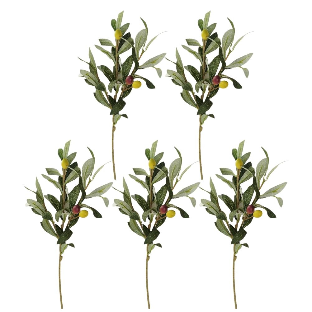 5 Pcs Artificial Olive Branches 14.17 Inch Faux Olive Leaf Stems for Home Off…