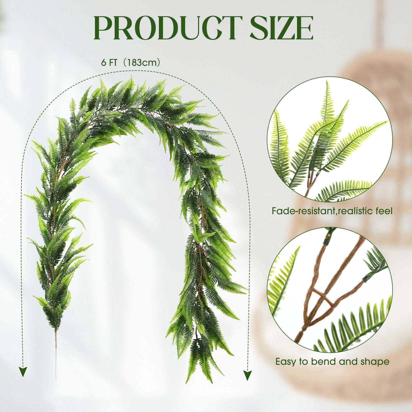 2 Pack 6ft Artificial Greenery Garland Hanging Boston Fern Garlands Lifelike …