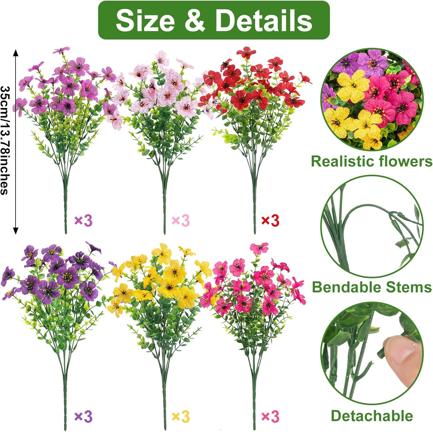 Artificial Flowers for Outdoors, UV Resistant Silk Fake Daisy Flowers with Eucal