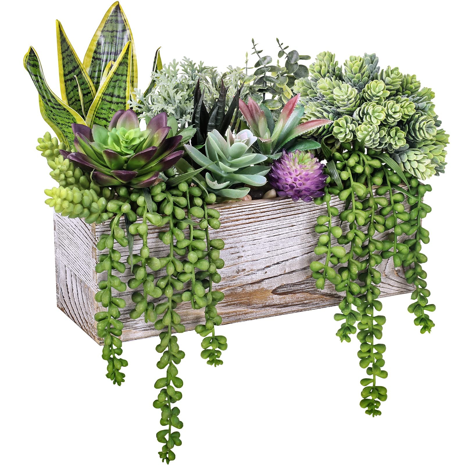 14 Pcs Assorted Artificial Succulents Fake Plants in Rectangular Wooden Pots …