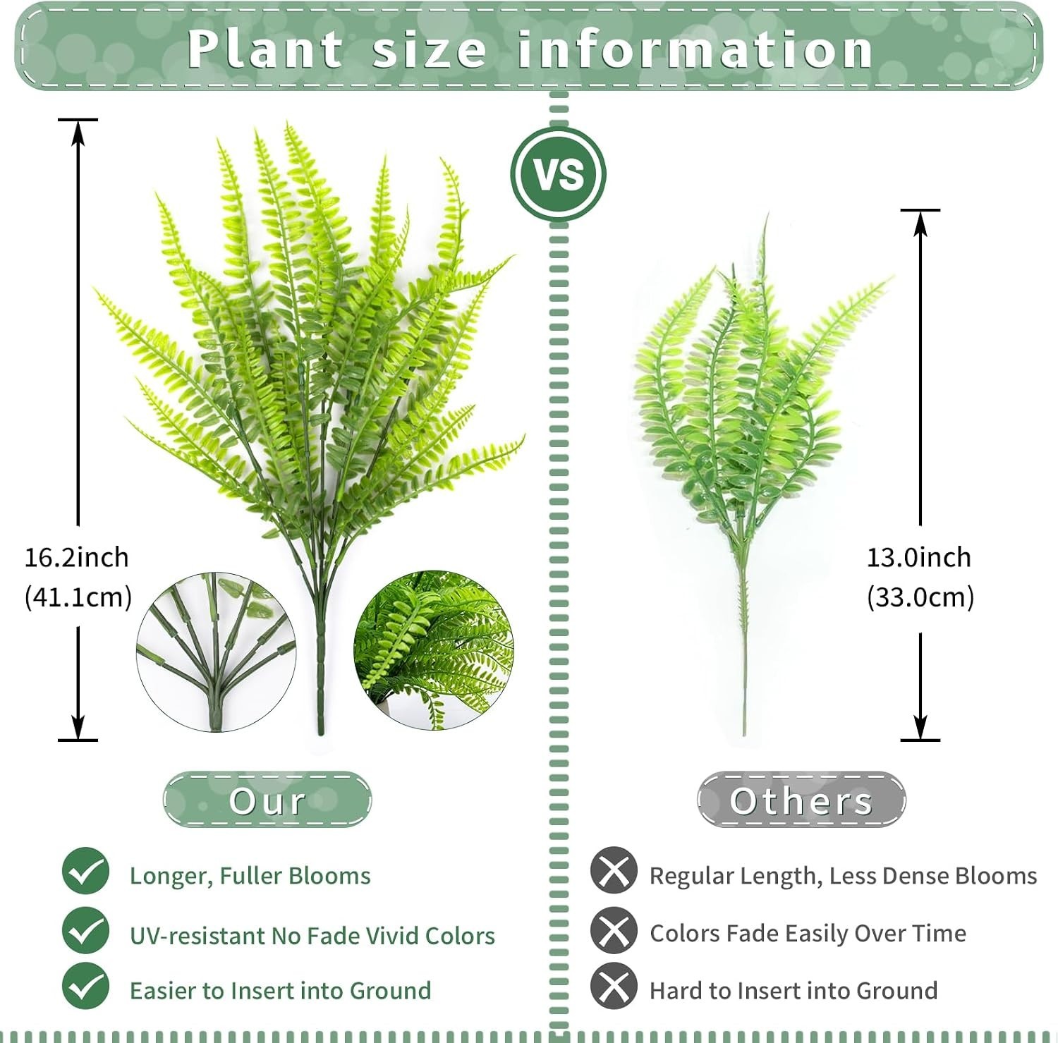 Realistic 12-Pack Boston Ferns – All-Weather Faux Plants for Indoor & Outdoor