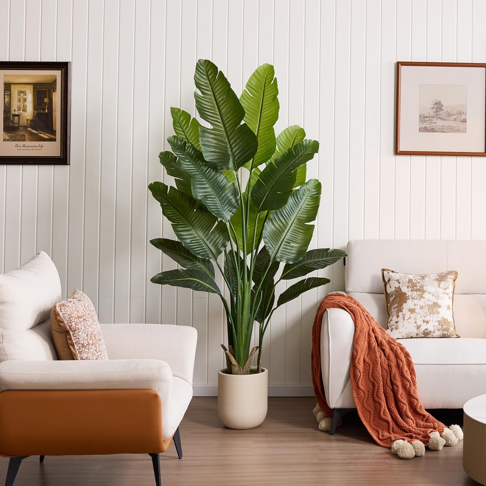 Bird of Paradise Artificial Plant,6Ft Tall Fake Plants Indoor with 11″ White …