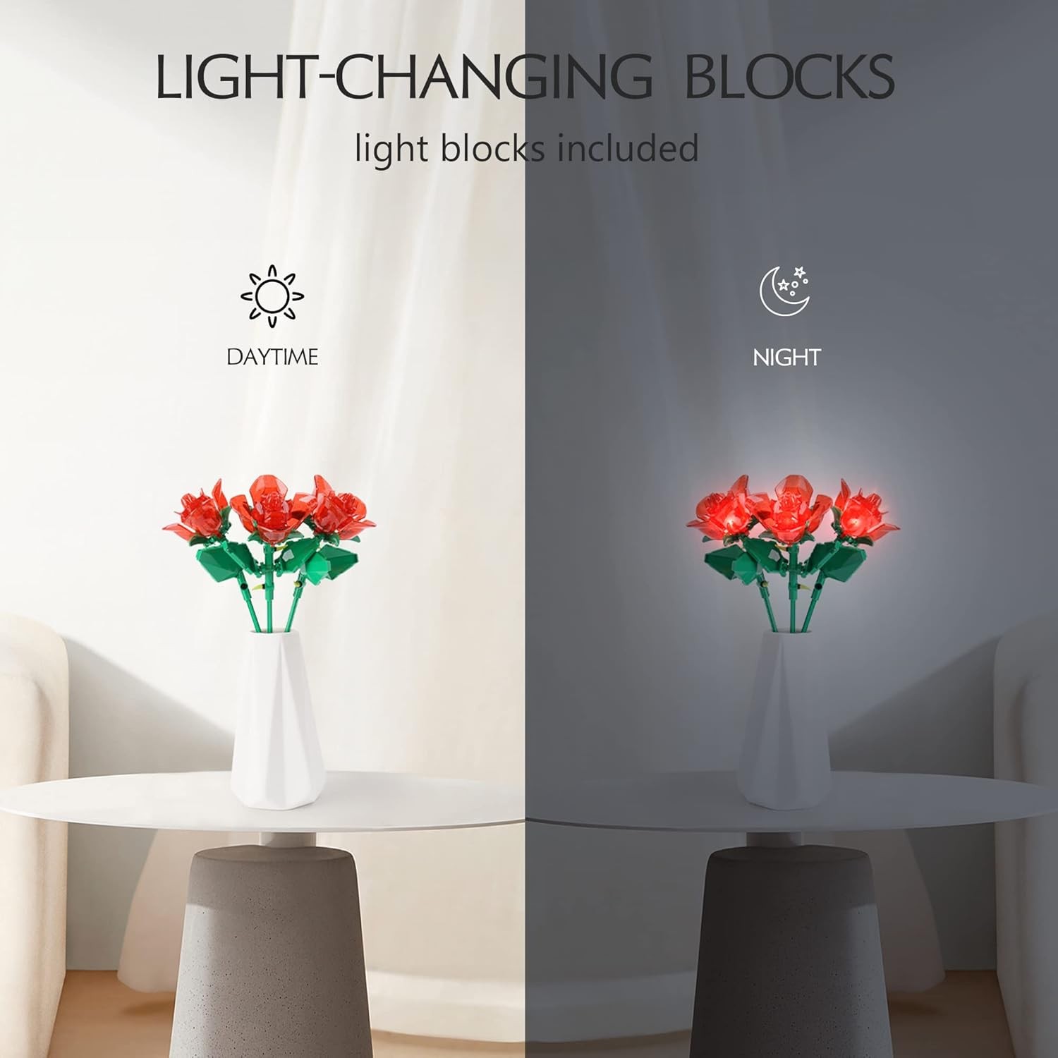 Illuminated Rose Bouquet Architectural Set,Artificial Plants:Adorable Botanicals