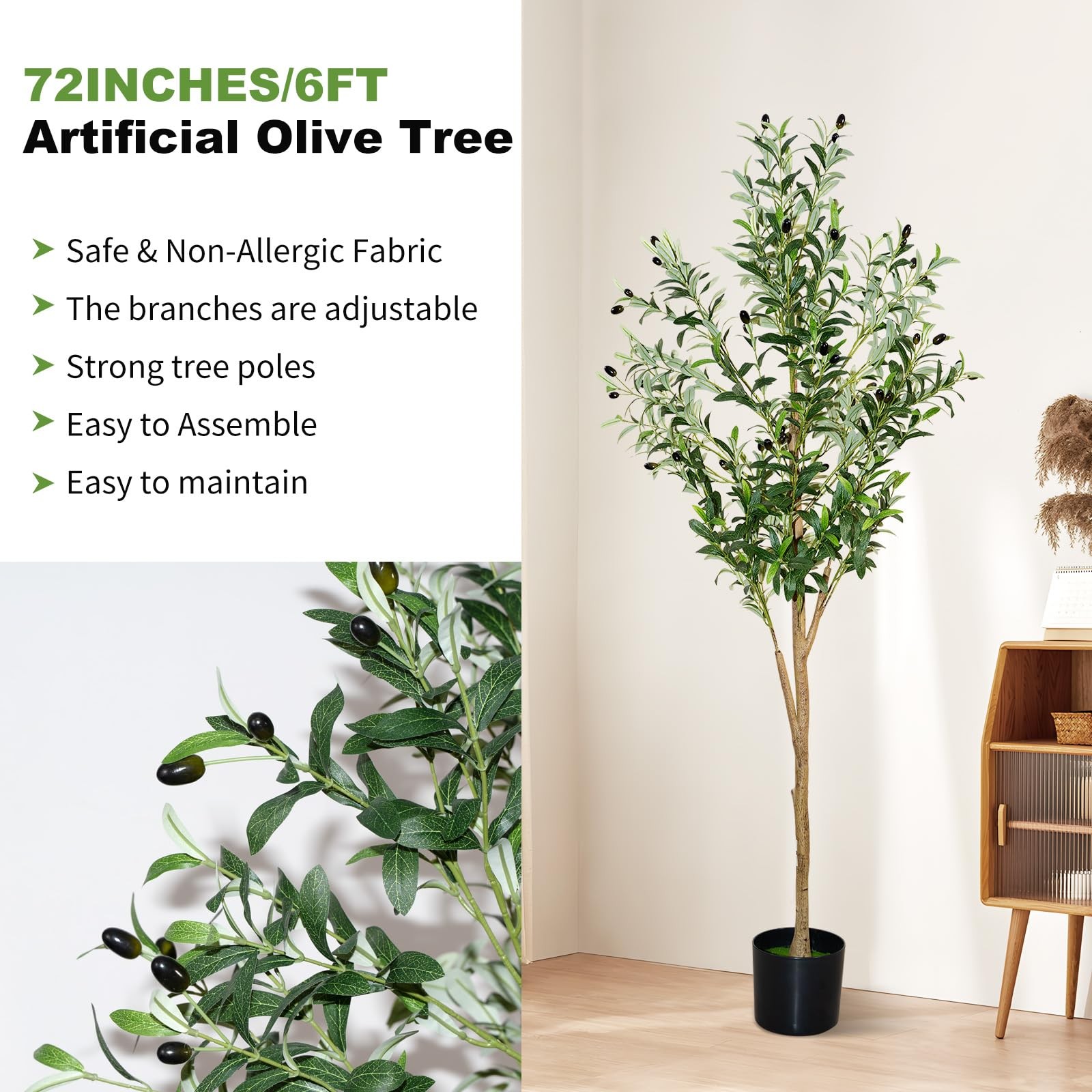 6ft Faux Olive Tree, Artificial Tree Indoor, High Imitation 6ft, Green