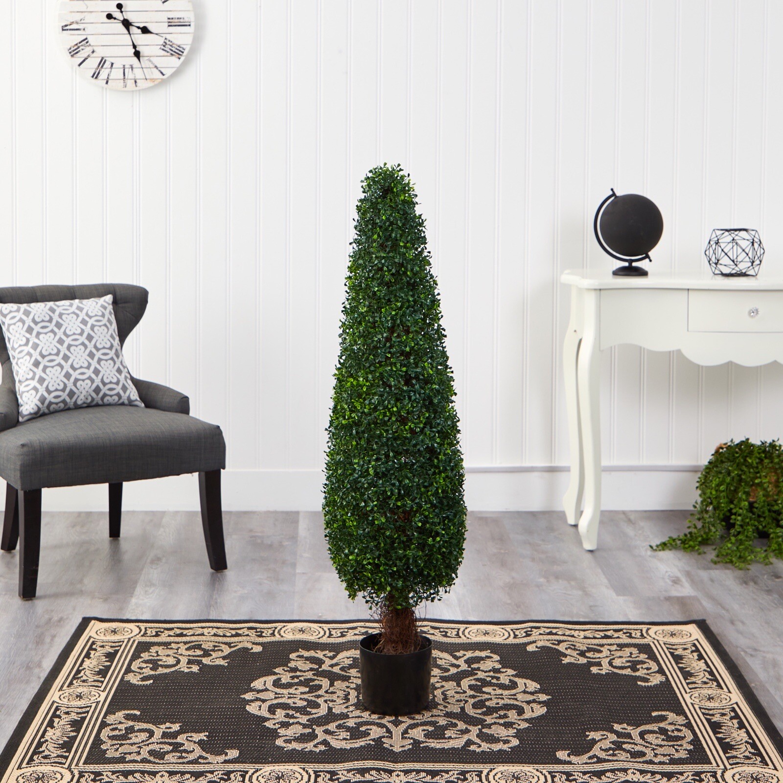 4’ Artificial Boxwood Topiary Cone Tree UV (Indoor/Outdoor). Retail $229