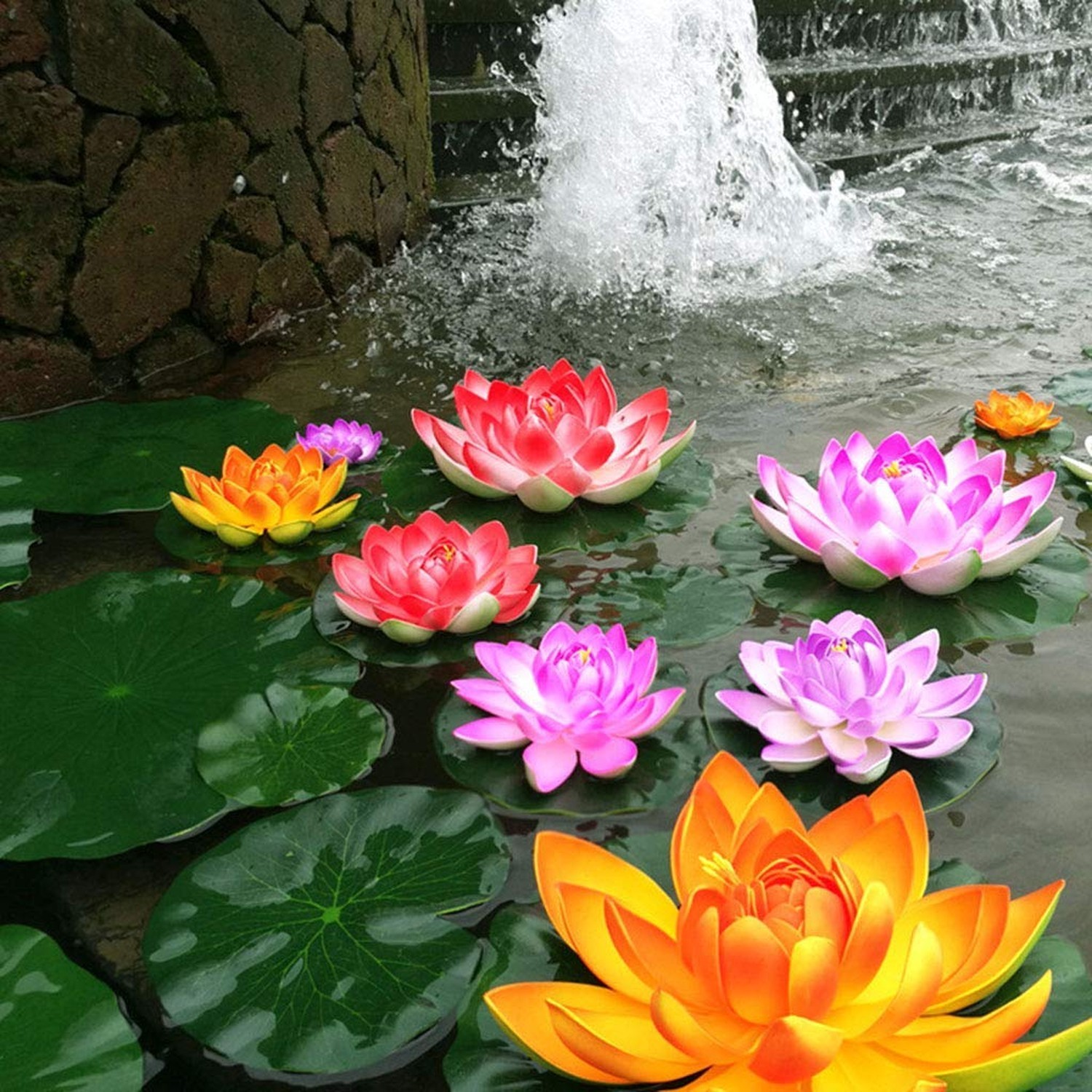 Artificial Floating Foam Lotus Flower Pond Decor Water Lily (6 Colors-2, Medi…