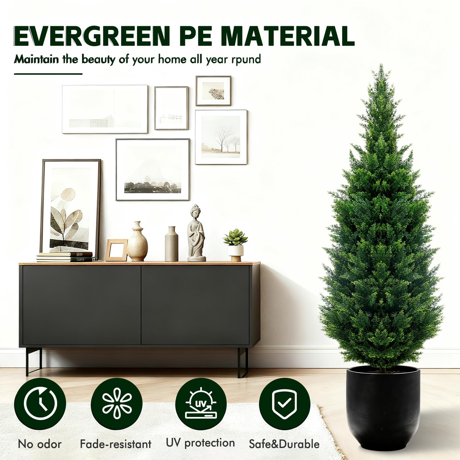 4Ft Artificial Cedar Topiary Trees 2Pack UV Resistant Fake Shrubs with Groun…