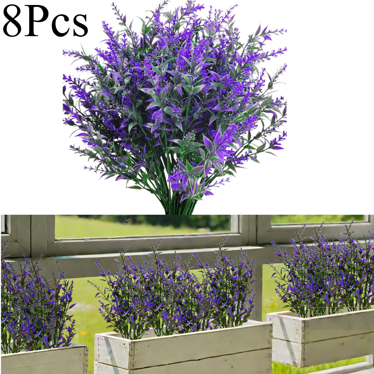 8Pcs Artificial Lavender Flowers UV Resistant Plastic Plants Outdoor Yard Decor