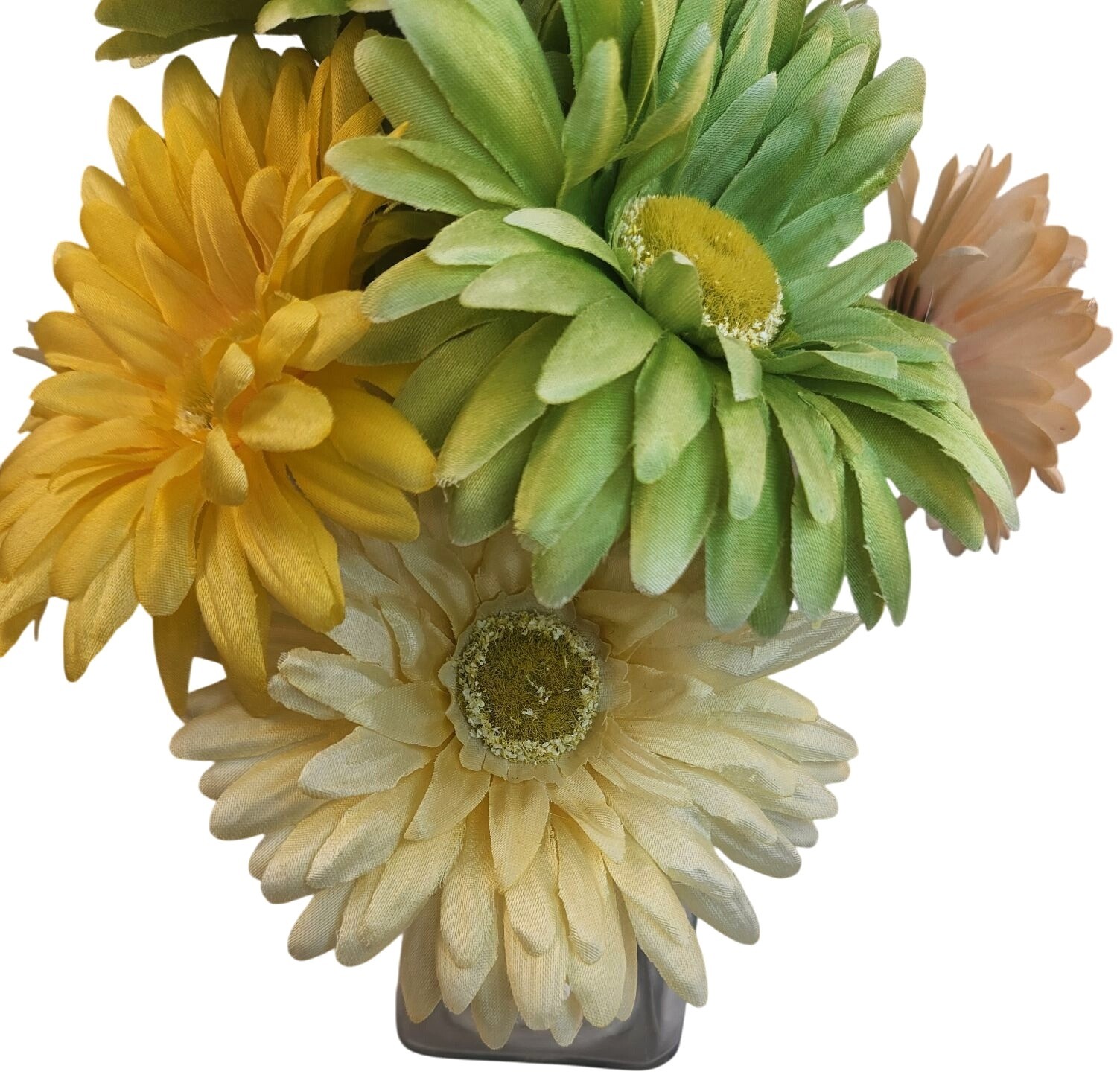 Silk Gerbera Daisy Floral Arrangement – Green Yellow & Pink Multicolor