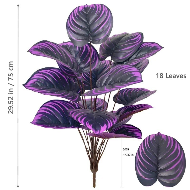57-75cm Large Fake Palm Tree Artificial Monstera Plants Branch Purple Plastic