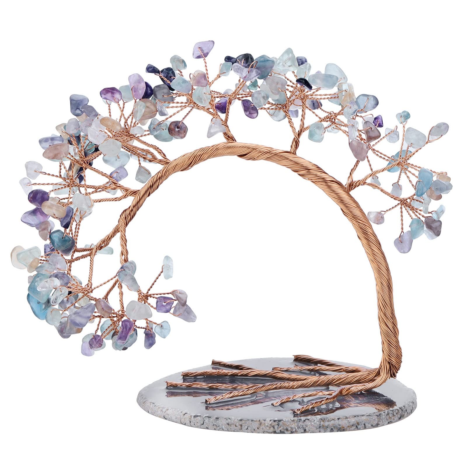 Natural Fluorite Crystal Money Tree Agate Slice Base Feng Shui Bonsai Crystal…