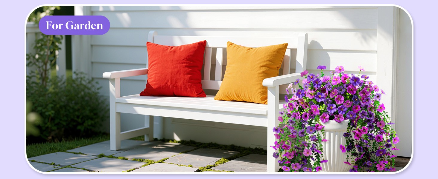 2 Pcs Artificial Hanging Flowers, UV Resistant Fake Flowers with Flexible Stems,