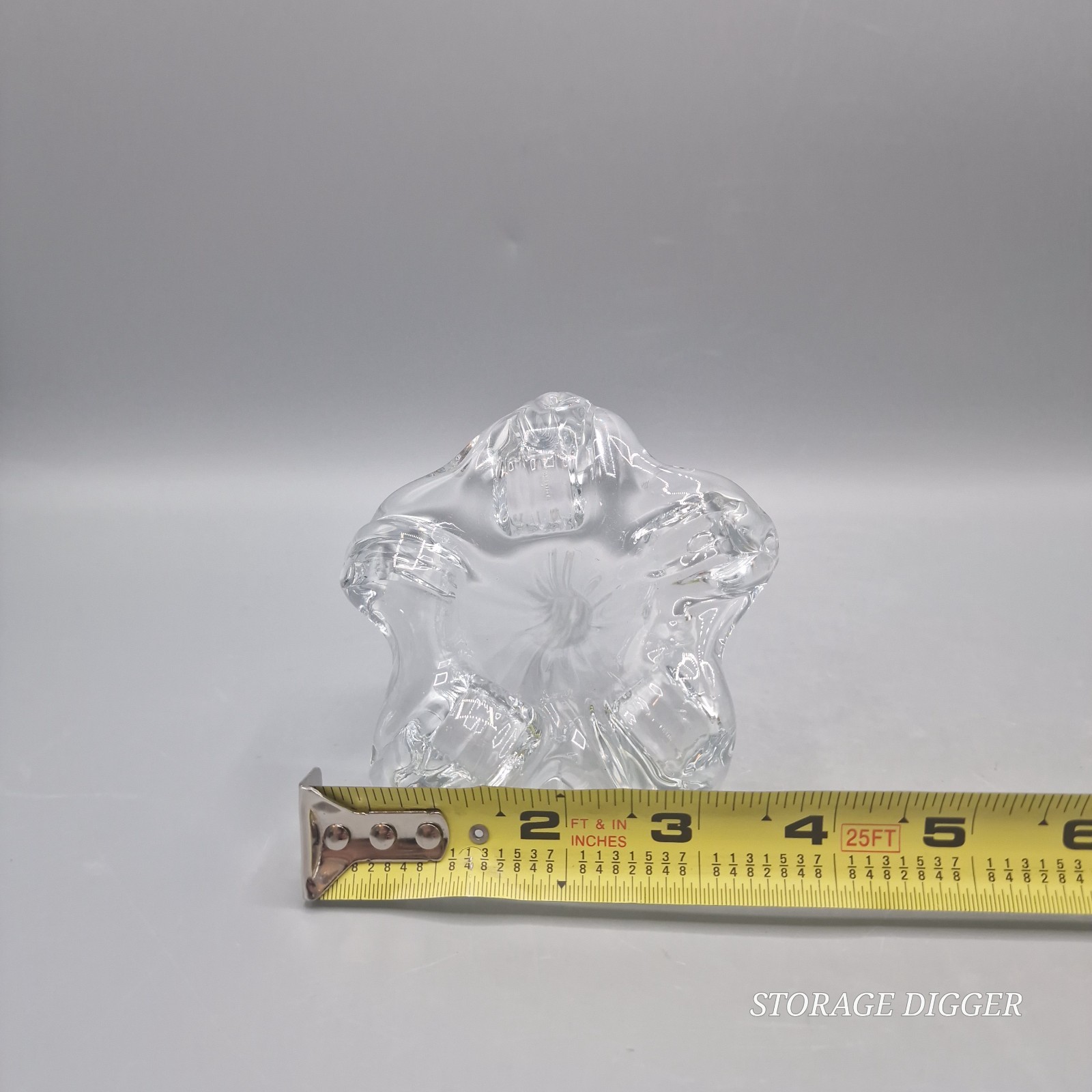 Vintage Set of 2 Clear Glass Blooming Lily Flower Hand Blown Glass Decor 7″ Long
