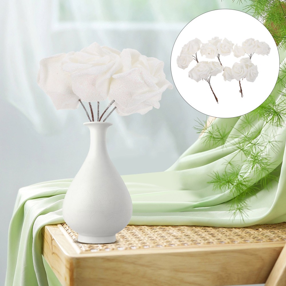 25 PCS White Rose Fake Flower Roses Artificial Flowers Stem