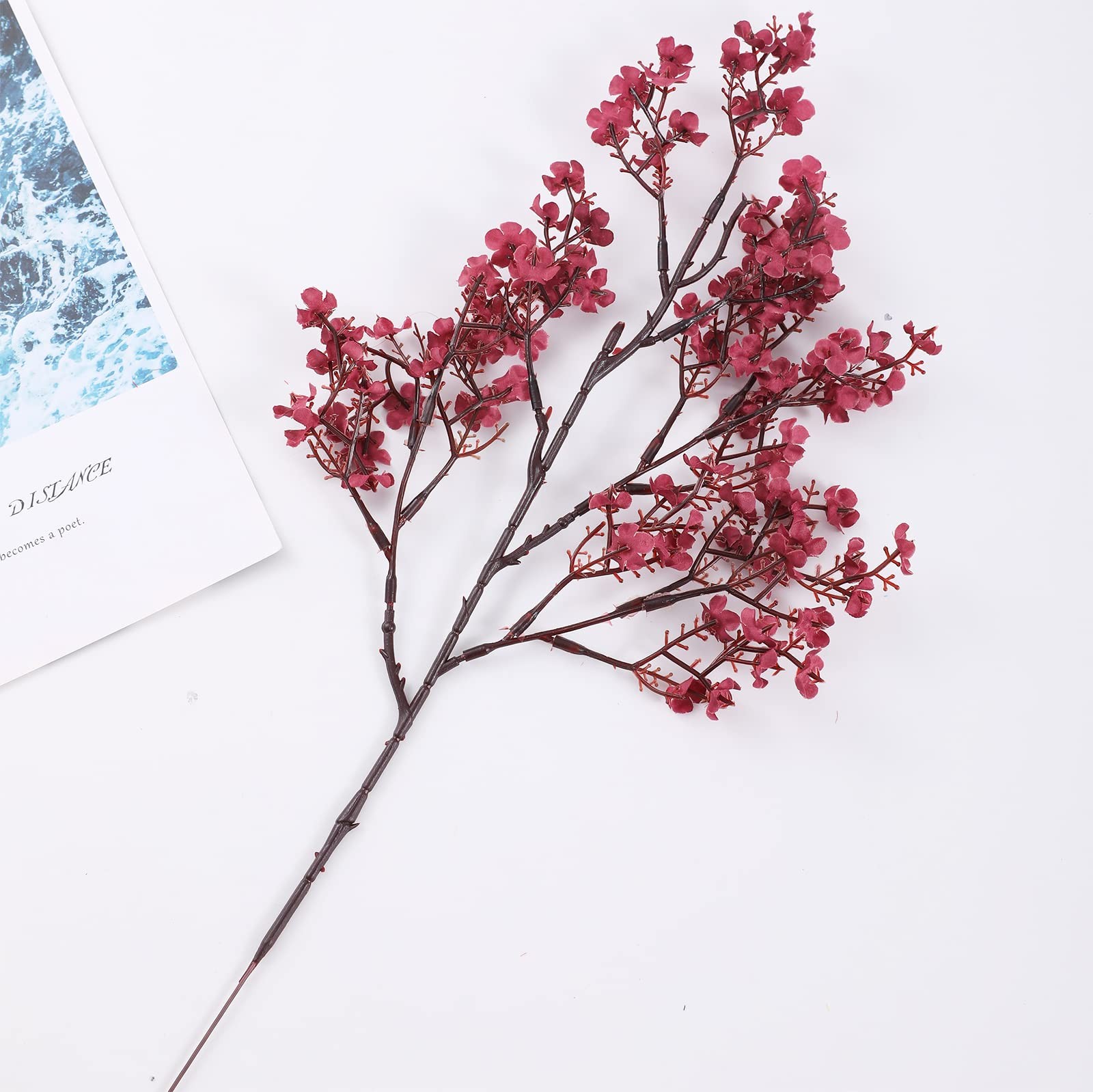 Babys Breath Artificial Gypsophila Flowers Fake Silk Burgundy Decor 10 PCS
