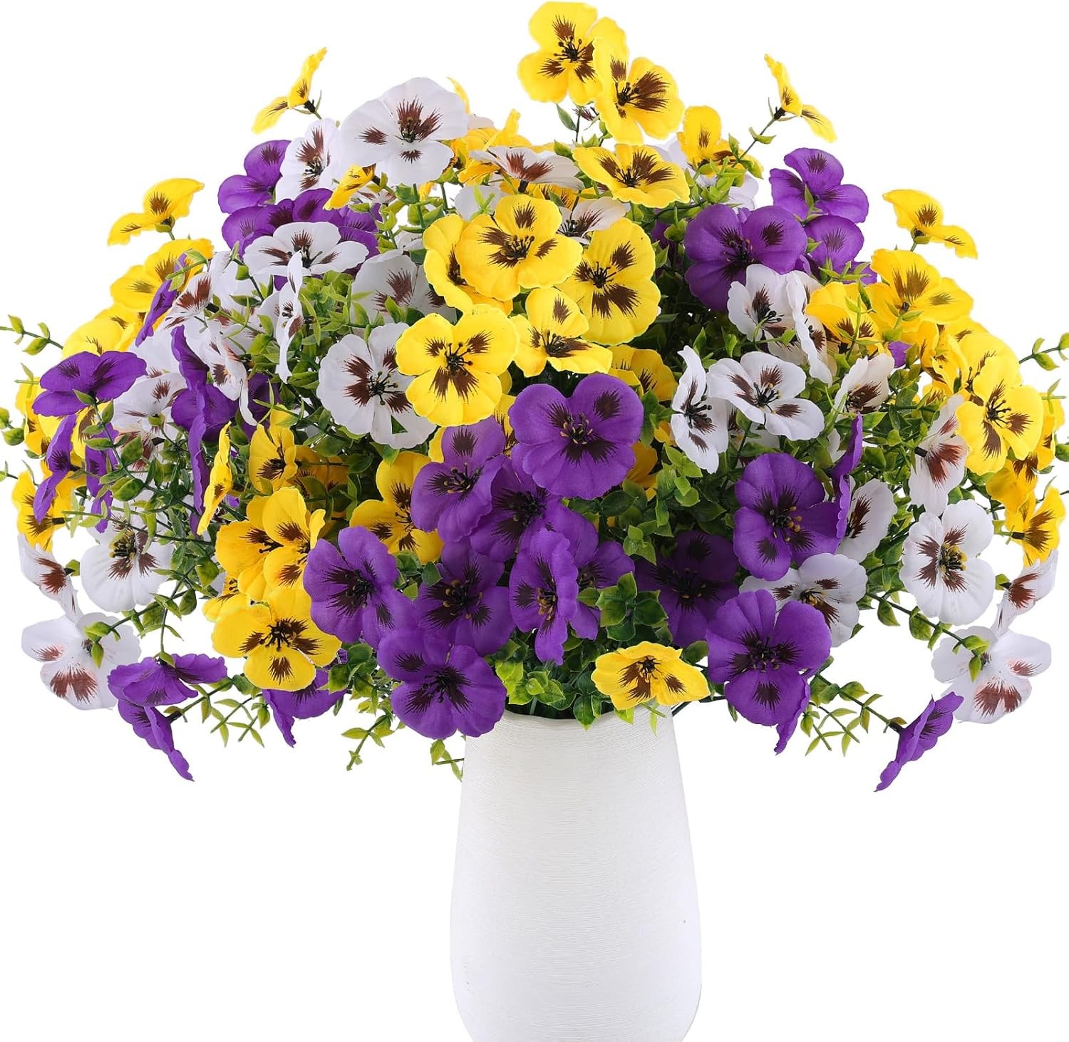 18 Pcs Artificial Fake Pansy Flowers for Outdoor, Faux Silk Pansies Spring