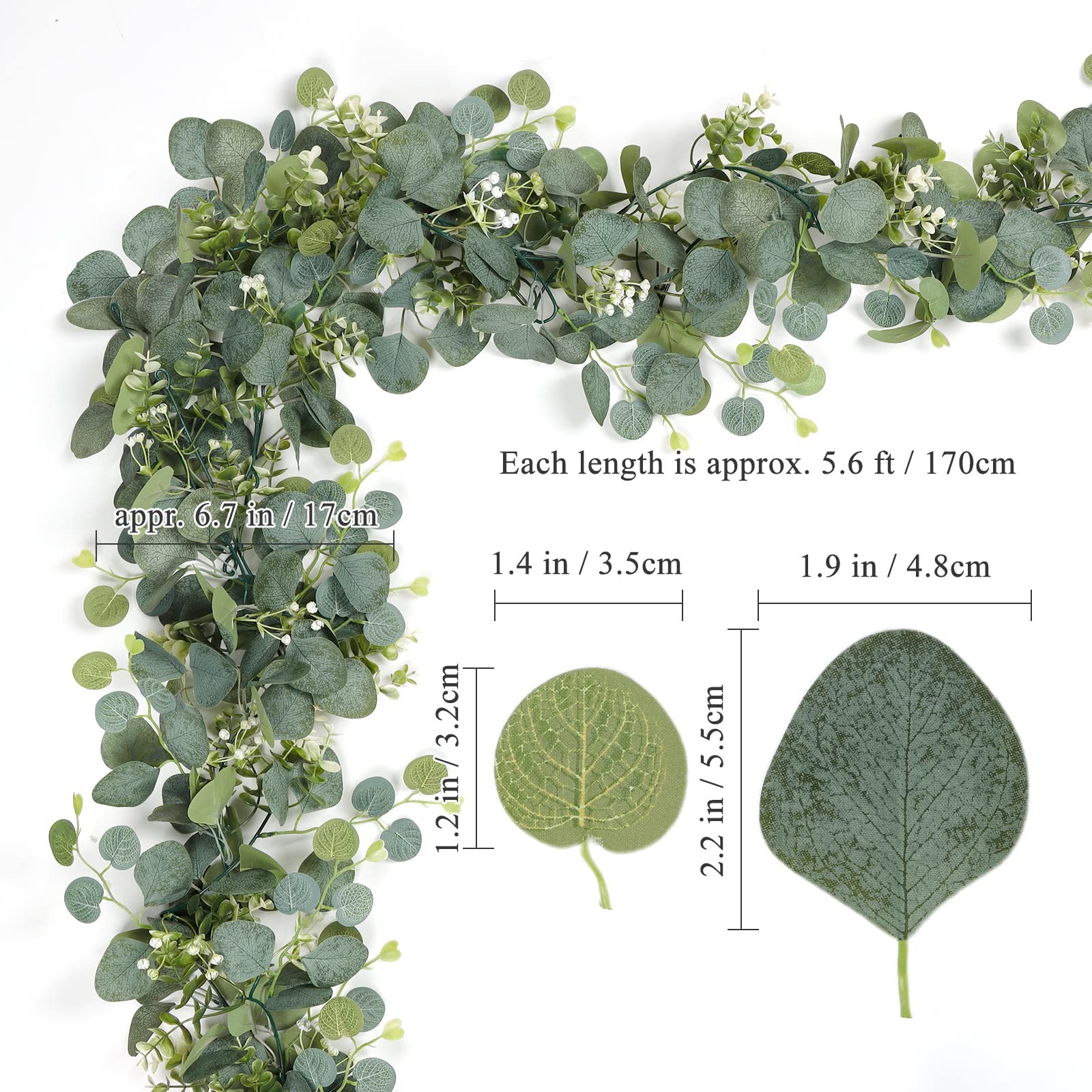 4 PCS Artificial Eucalyptus Garland 5.9FT Faux Silver Dollar Greenery Garland…