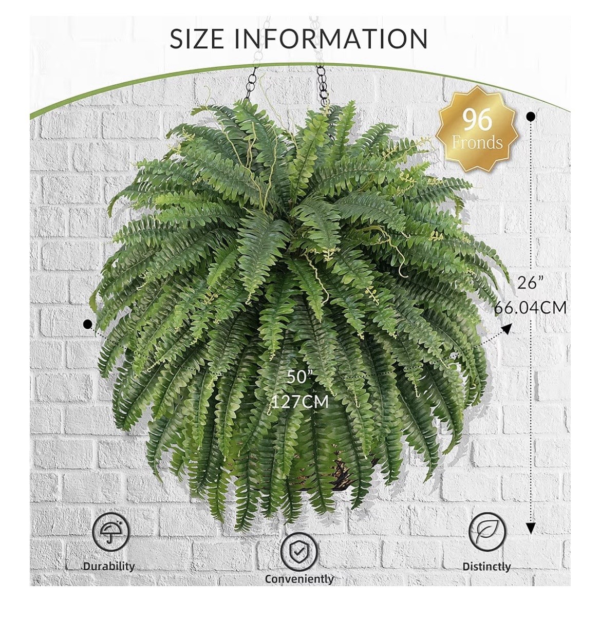 FOREST PRINCE 50″ Artificial Boston Ferns, Fake Bush Plants, Large Faux Ferns.