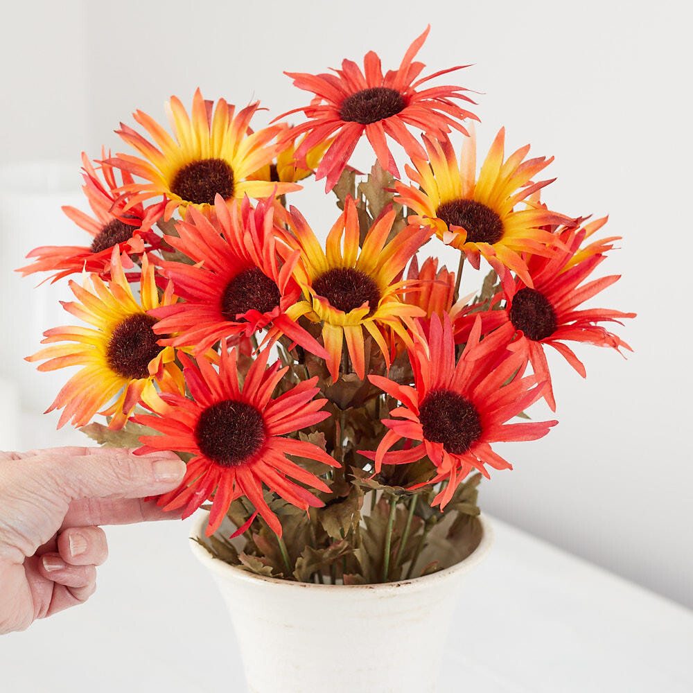 Set of 2 Factory Direct Craft Artificial Burning Red and Orange Daisy Bunches