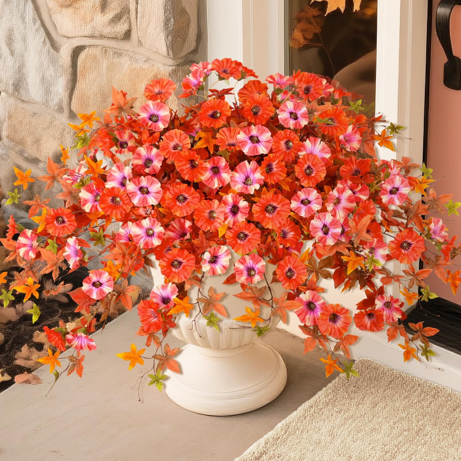 Artificial Fall Flowers for Outdoors Decoration, 2Pcs Fake Morning Glory Hang…