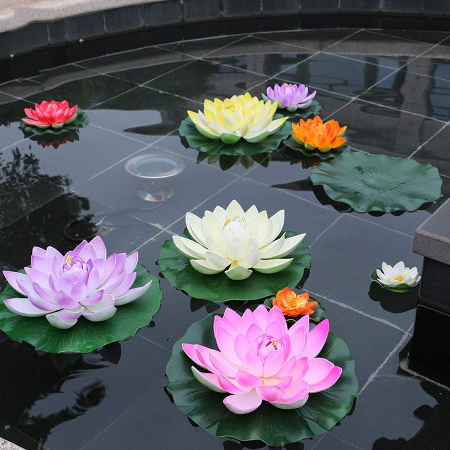 Artificial Floating Foam Lotus Flower Pond Decor Water Lily (6 Colors-2, Medi…