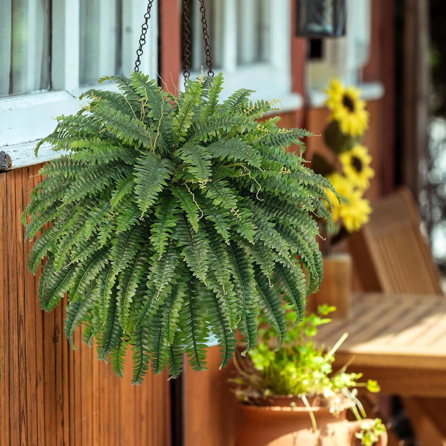 50″ Artificial Boston Ferns, Fake Bush Plants, Large Faux Ferns with 96 Fronds f