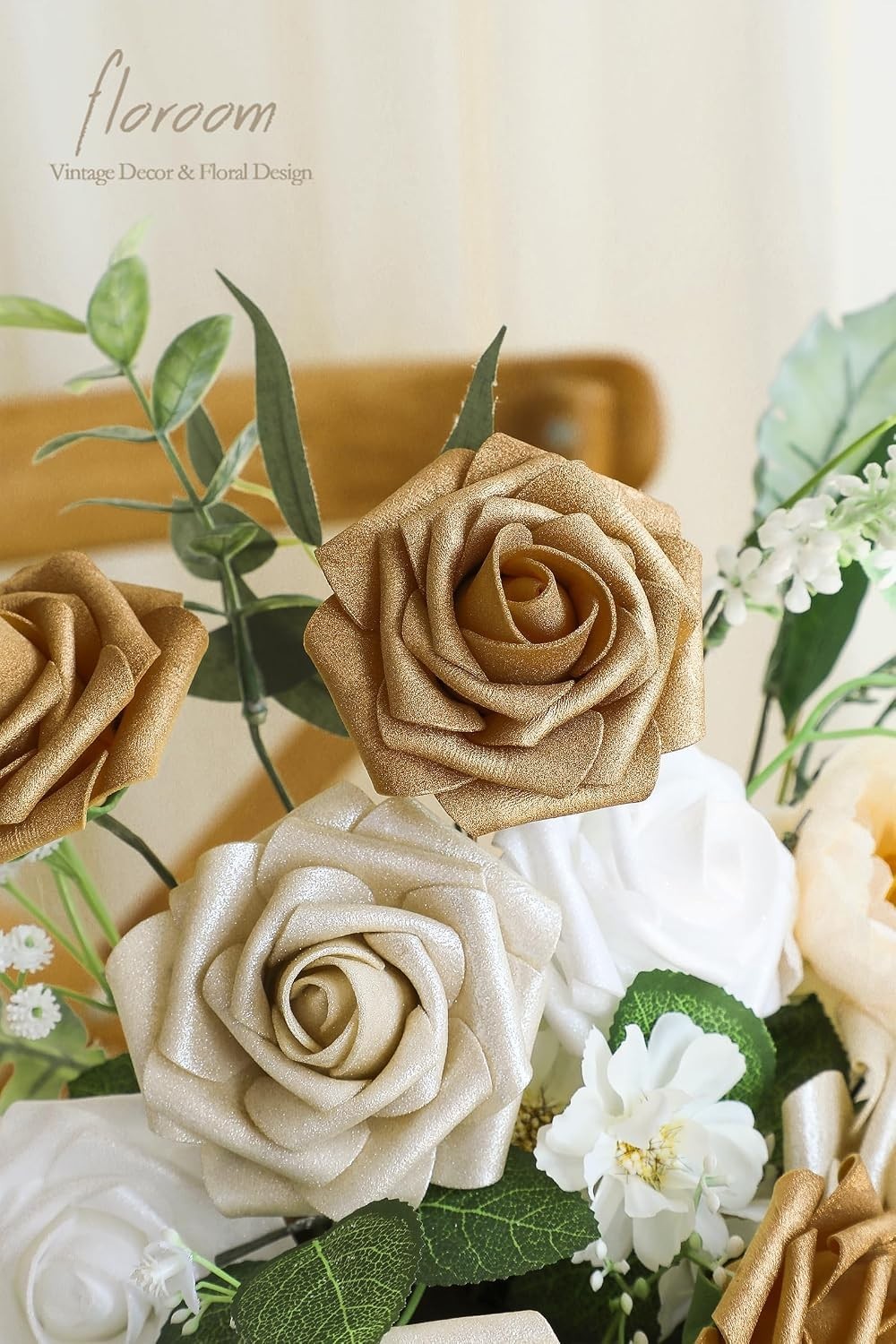 Versatile 25pcs Gold & Champagne Faux Roses for Home Decor & Special Occasions