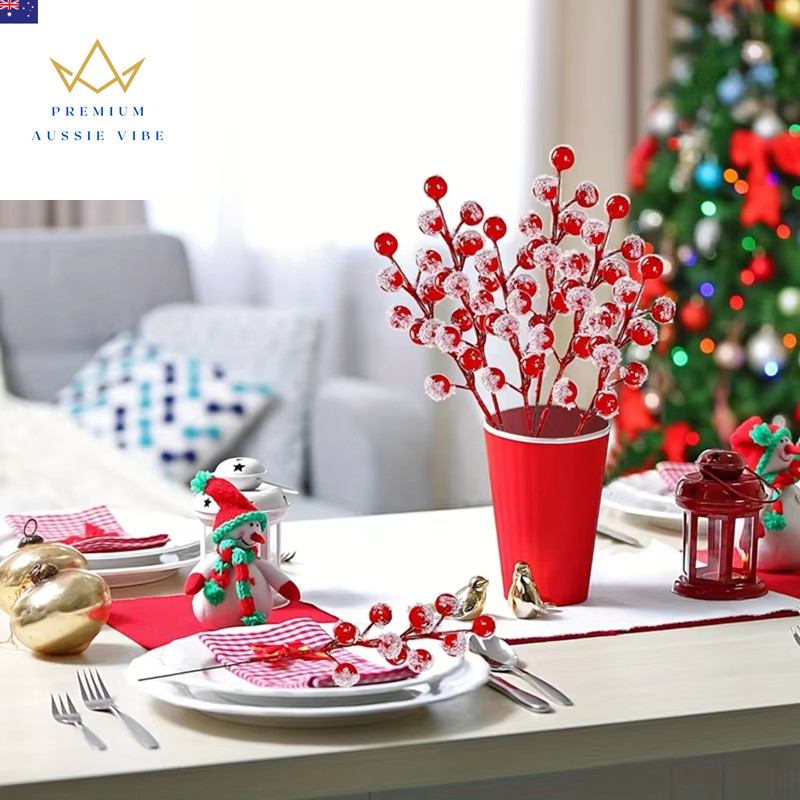 5/10Pcs Chritsmas Decoration Snowflake Red Berry Branche Chritsmas Tree Pendant