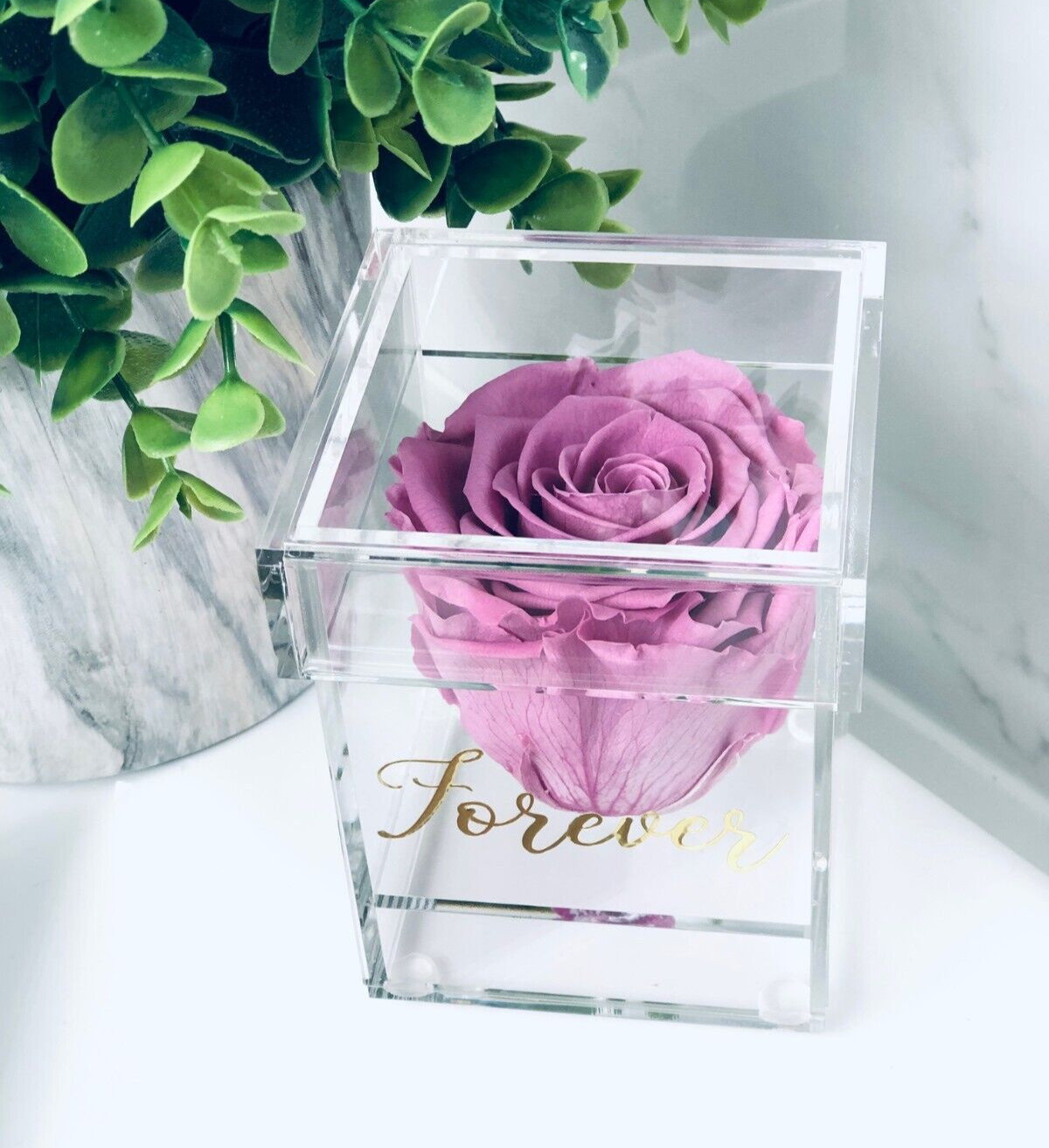Preserved Rose in a Personalized Clear Acrylic Box – Bridal Party Gifts