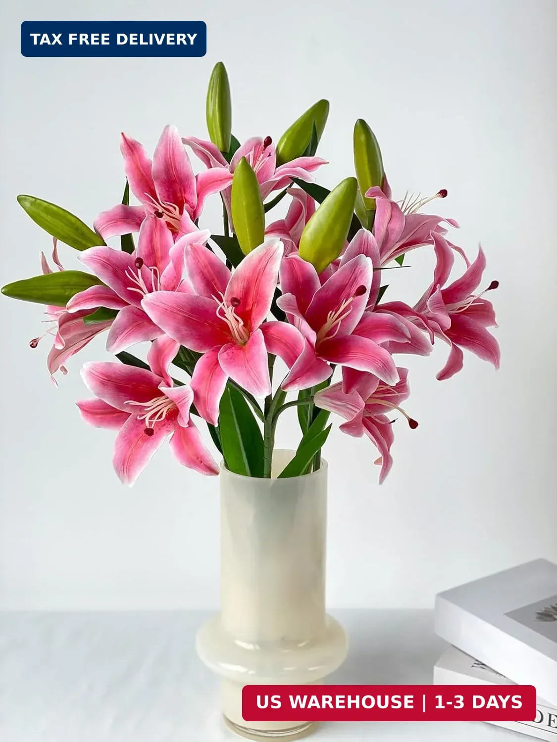 YalzoneMet RUZUQE 2 Pcs 28” Deep Pink Lily Artificial Flowers Fake Real Touch L